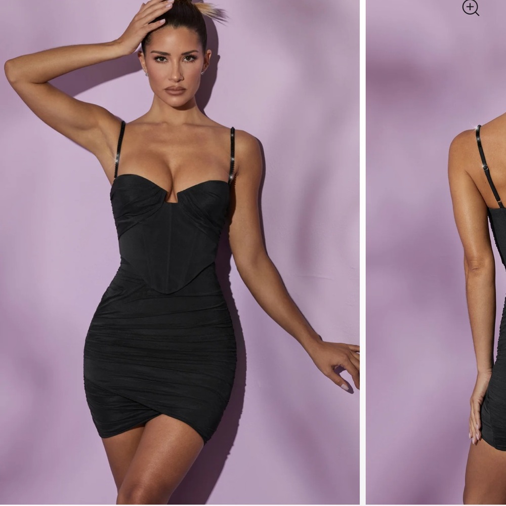 Oh Polly “Lazuli Draped Corset Mini Dress in Black”